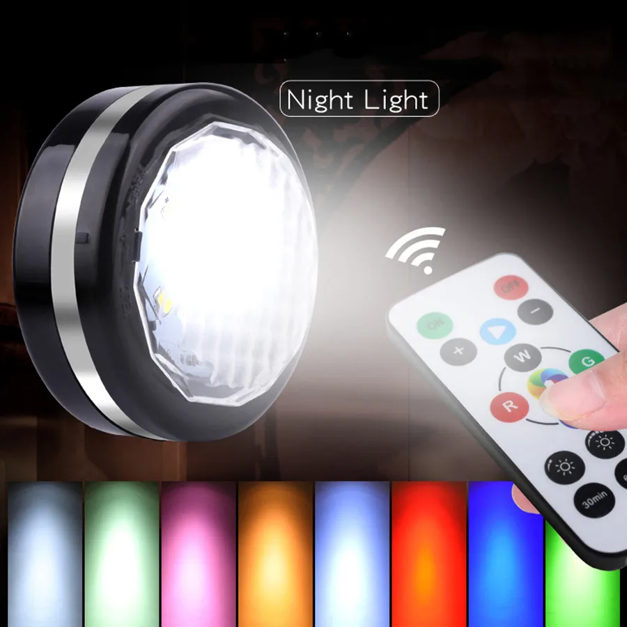 

New Led Cabinet Light RGB Color 3 or 6 PCS Night Lamp & Remote Controller & Timer Home Atmosphere AAA Battery Powered