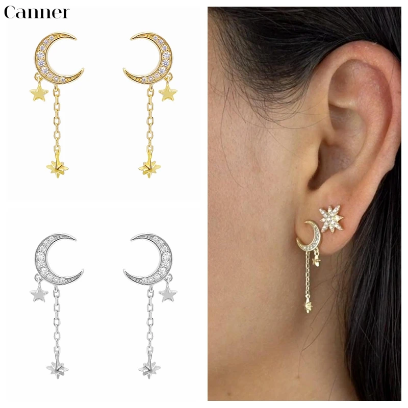 Canner 18K Silver Plated Stud Earrings For Women Chain Crescent Diamond Zircon Earrings Piercing Jewelry pendientes Aretes W4
Canner 18K Silver Plated Stud Earrings For Women Chain Crescent Diamond Zircon Earrings Piercing Jewelry pendientes Aretes W4