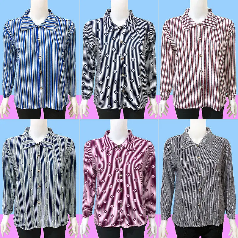 1 2023 New Mom's Shirt Long Sleeve Summer Women's 40-50 Year Old Middle-aged Striped Ice Silk Shirt Cardigan Wholesale 
1 2023 New Mom's Shirt Long Sleeve Summer Women's 40-50 Year Old Middle-aged Striped Ice Silk Shirt Cardigan Wholesale