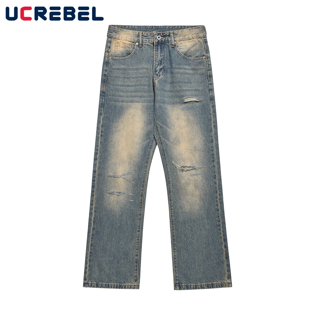 Джинсовые брюки в стиле ретро для мужчин, рваные брюки с широкими штанинами, эффект потертости, уличная одежда
Джинсовые брюки в стиле ретро для мужчин, рваные брюки с широкими штанинами, эффект потертости, уличная одежда