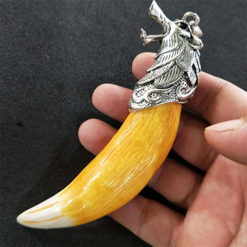 

Mai Chuang/Hand Carved/Antique Tibetan Silver Inlaid Boar Tooth Wolf Tooth Necklace Pendant Fashion Jewelry Men Women CoupleGift