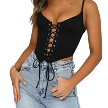 Women s Cami Tops Sleeveless Halterneck Backless Lace Patchwork Open Front Tank Tops Summer Club Party Tops