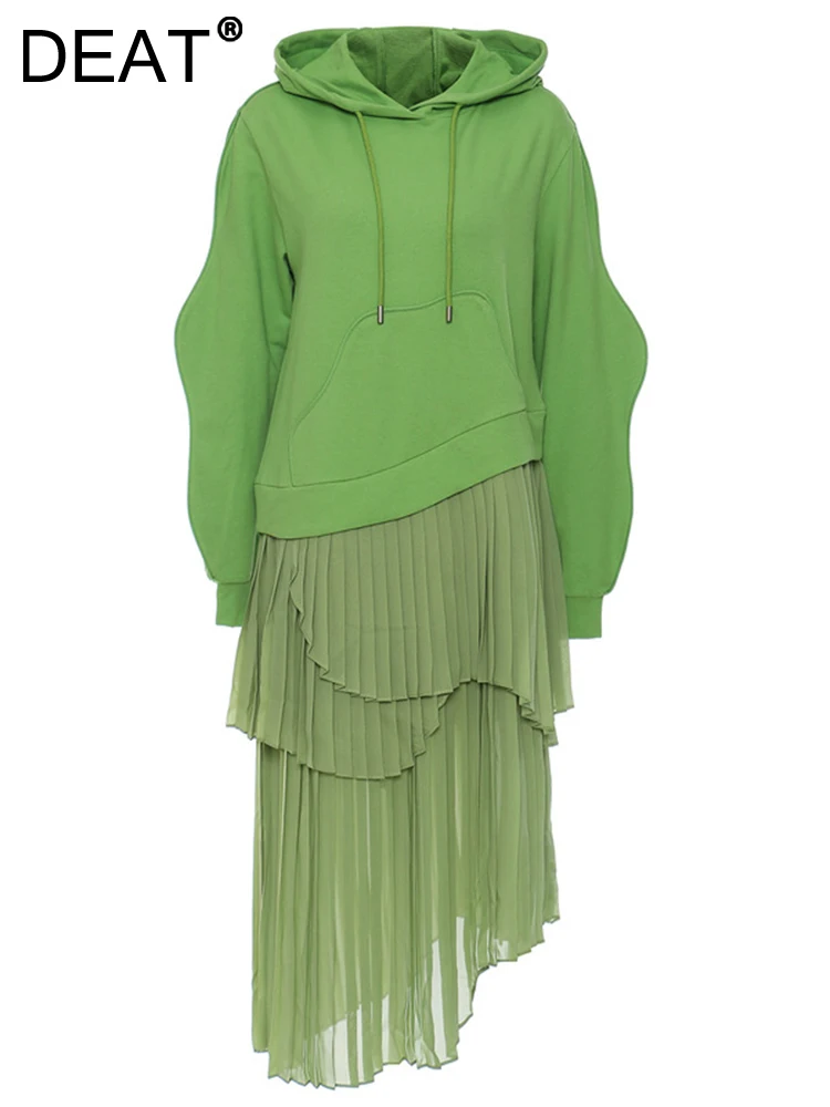 DEAT Fashion Women's Fake 2 Pcs Dress Hooded Long Sleeve Spliced Pleated Contrast Color Dresses Female Autumn 2023 New 17A839
DEAT Fashion Women's Fake 2 Pcs Dress Hooded Long Sleeve Spliced Pleated Contrast Color Dresses Female Autumn 2023 New 17A839