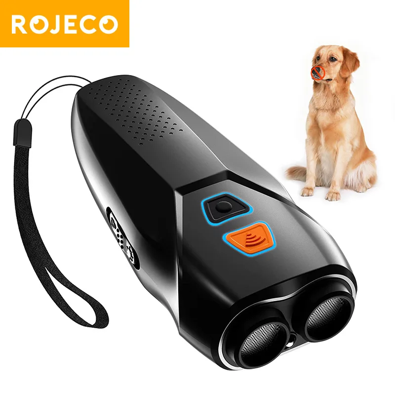 

ROJECO Ultrasonic Dog Repeller Electric Anti Barking Dog Deterrent Training Device Pet Dog Bark Stop Repellent With Flashlights