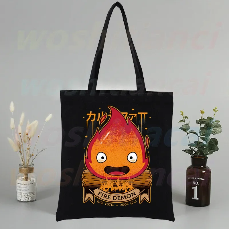 Calcifer Black Canvas Bag Women Girls Simple Large Capacity Storage Handbag Shoulder Bag Tote Reusable Student Bookbag 
Calcifer Black Canvas Bag Women Girls Simple Large Capacity Storage Handbag Shoulder Bag Tote Reusable Student Bookbag