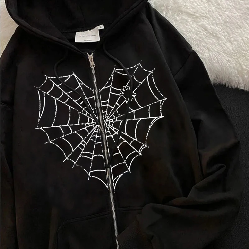 Harajuku women's Hoodie Zip grunge Spider Web Print Korean sweatshirt Y2K Gothic Vinatge Sweatshirt women's clothing for autumn
Harajuku women's Hoodie Zip grunge Spider Web Print Korean sweatshirt Y2K Gothic Vinatge Sweatshirt women's clothing for autumn