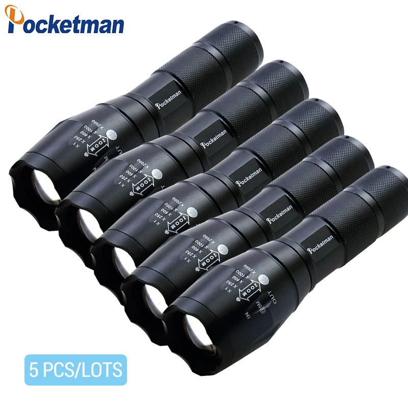 

5 PCS/LOTS Super Bright LED Flashlights Aluminium Alloy 5 Lighting Modes Flashlights Zoomable Torch Waterproof Flashlight