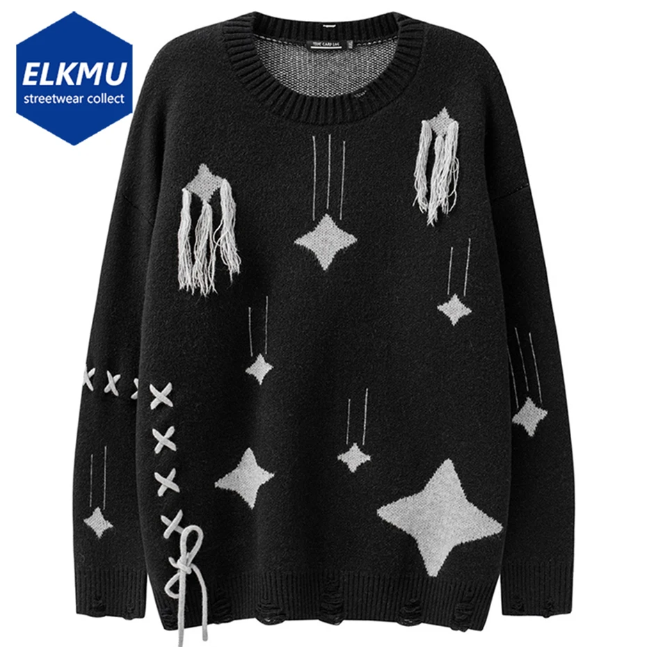 Loose Sweaters Tassel Star Drawstring Knit Pullver Jumper Black Beige Knitwear Men Harajuku Hip Hop Oversized Ripped Sweater
Loose Sweaters Tassel Star Drawstring Knit Pullver Jumper Black Beige Knitwear Men Harajuku Hip Hop Oversized Ripped Sweater
