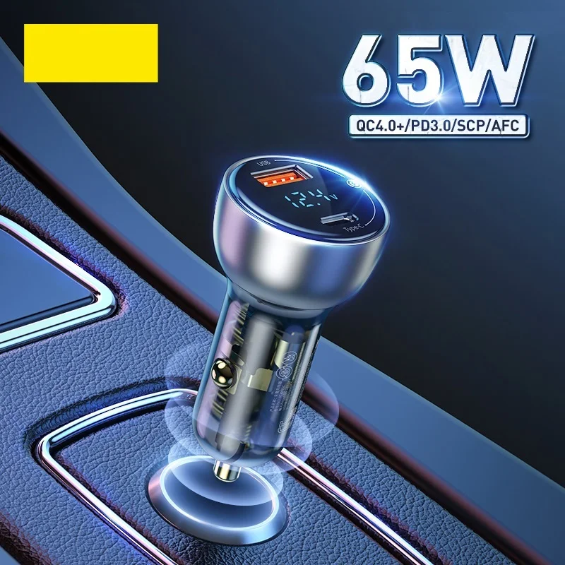 65W PD Car Charger QC 4.0 QC 3.0 LED Display Type-C Fast Charger Quick Charger For iPhone Xiaomi USB Phone Charger In Car
65W PD Car Charger QC 4.0 QC 3.0 LED Display Type-C Fast Charger Quick Charger For iPhone Xiaomi USB Phone Charger In Car