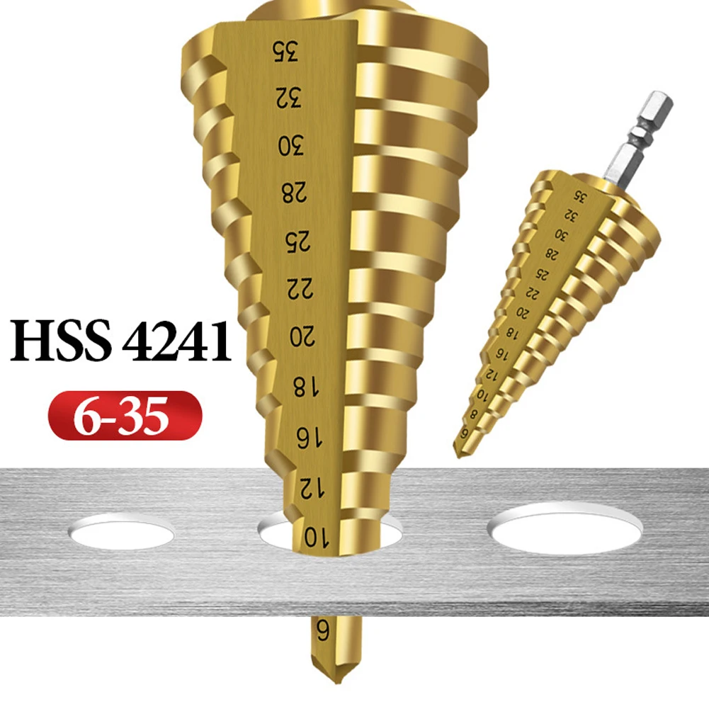 1pc 6-35mm Metal Drill 1/4 Inch Hex Shank Titanium Coated Straight Slot 13 Step High Speed Steel Hole Cutter Set HSS Step Dril
1pc 6-35mm Metal Drill 1/4 Inch Hex Shank Titanium Coated Straight Slot 13 Step High Speed Steel Hole Cutter Set HSS Step Dril