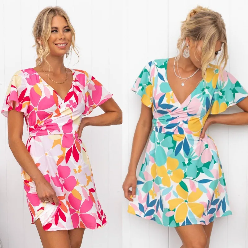 European And American-Style2022Spring and Summer New Back Strap Printing Short SleevevCollar Dress
European And American-Style2022Spring and Summer New Back Strap Printing Short SleevevCollar Dress