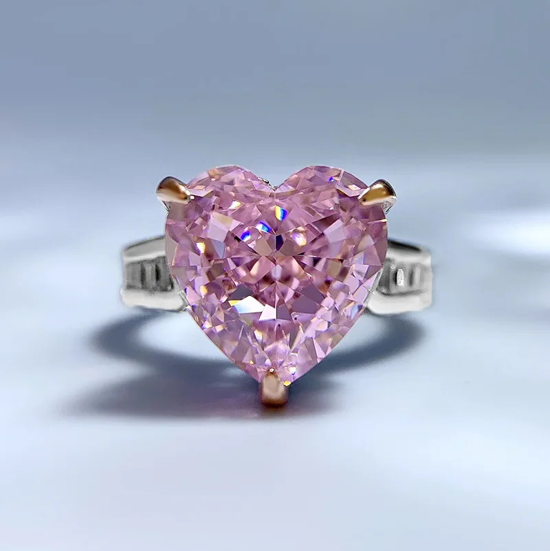 

Новинка 925 серебро 11*11 в форме сердца розовый бриллиант высокоуглеродистое бриллиантовое кольцо модное простое кольцо