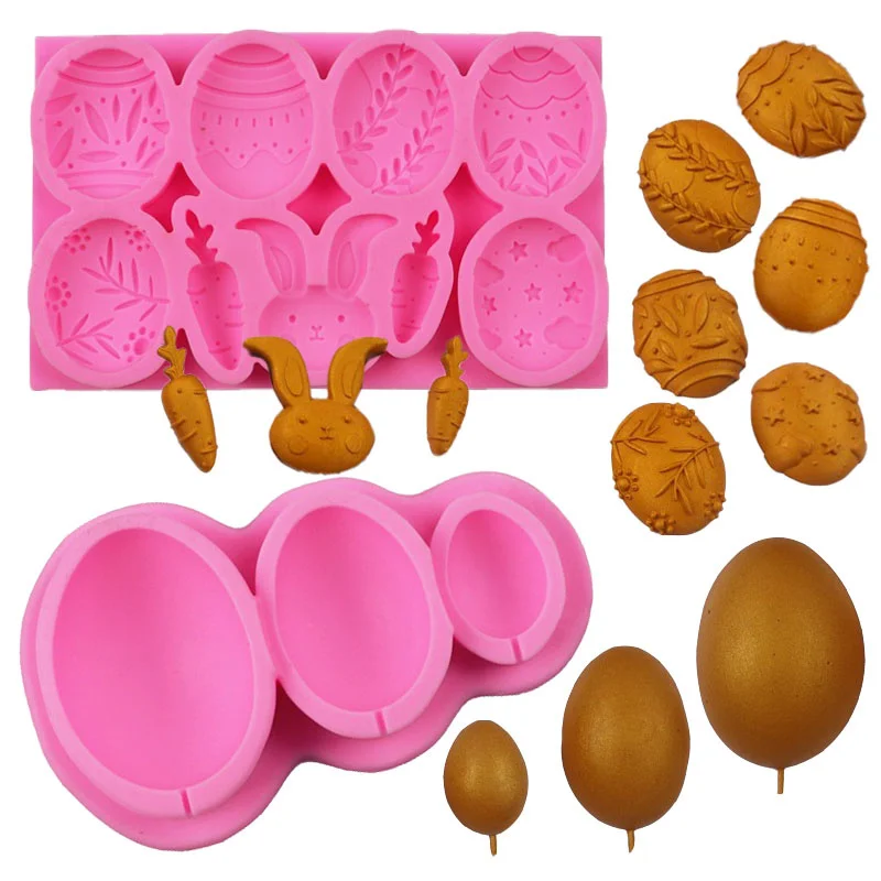 

3D Easter Bunny Silicone Mold Rabbits Eggs Fondant Chocolate Cake Moulds Jelly Pudding Making Molds Home Kitchen Baking Supplies