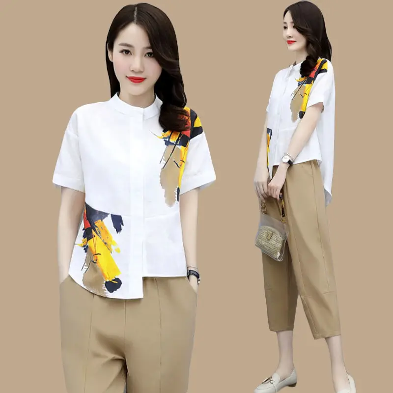 Women Cotton Shirts and Pants New 2022 Summer Vintage Style Loose Comfortable Female Casual Suits Office Lady Work Wear E161 
Women Cotton Shirts and Pants New 2022 Summer Vintage Style Loose Comfortable Female Casual Suits Office Lady Work Wear E161