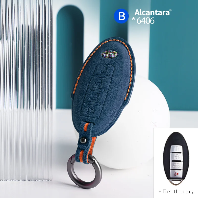 

Alcantara Car Key Case Cover Holder Key Shell Buckle For Infiniti FX35 QX50 Q40 Q60 Q70 Q80 4 Button Keychain Accessories