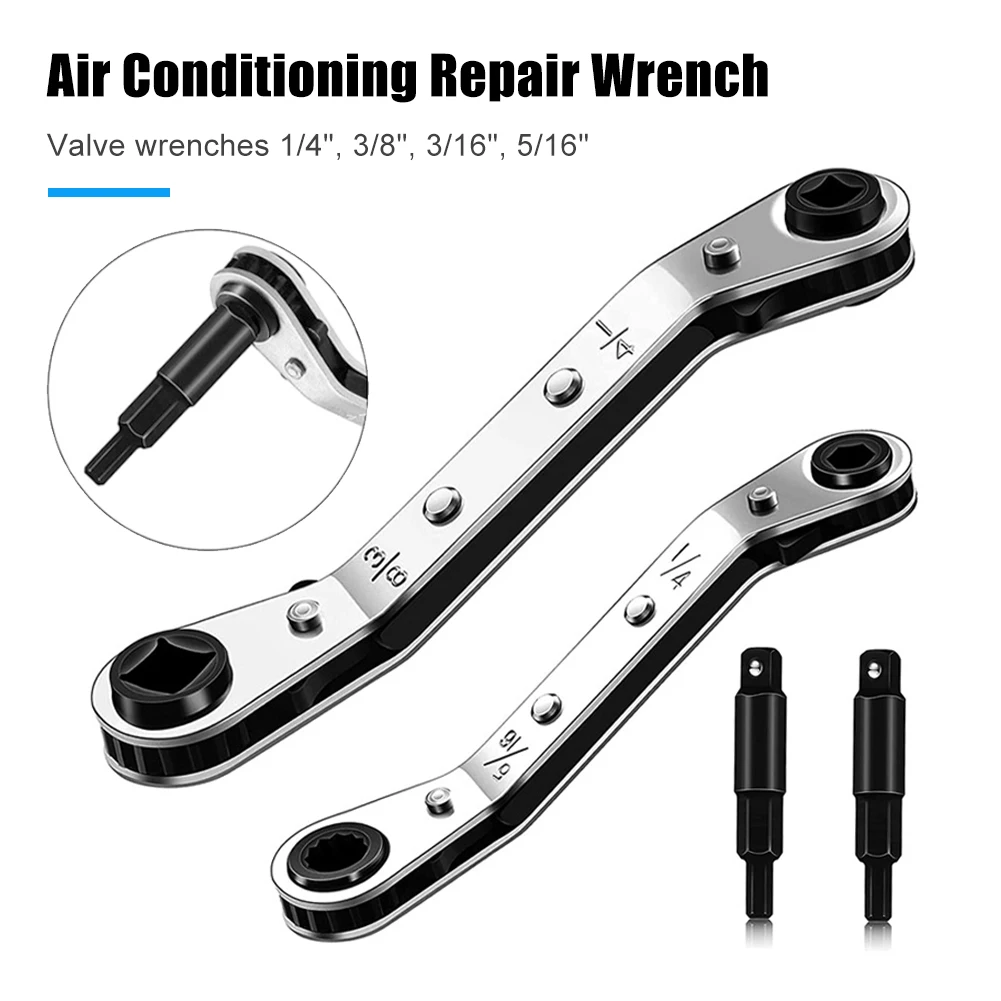 1/4" 3/8" 3/16" 5/16" Double Head Ratchet Wrench Set Wrench for Air Conditioning Refrigeration Repair Tool with 2 Adapters
1/4" 3/8" 3/16" 5/16" Double Head Ratchet Wrench Set Wrench for Air Conditioning Refrigeration Repair Tool with 2 Adapters