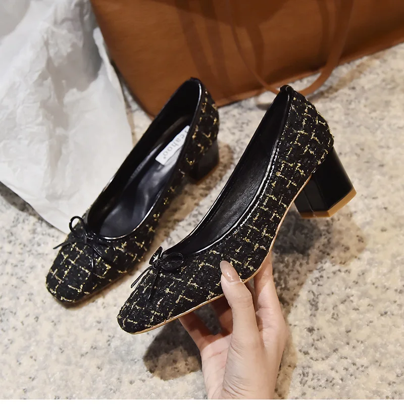 Bowknot Mary Jane Shoes Female Celebrity Plaid Fabric Pumps Slip on Square Toe Grandma Shoes Thick Med-high Heels Shoes Woman
Bowknot Mary Jane Shoes Female Celebrity Plaid Fabric Pumps Slip on Square Toe Grandma Shoes Thick Med-high Heels Shoes Woman