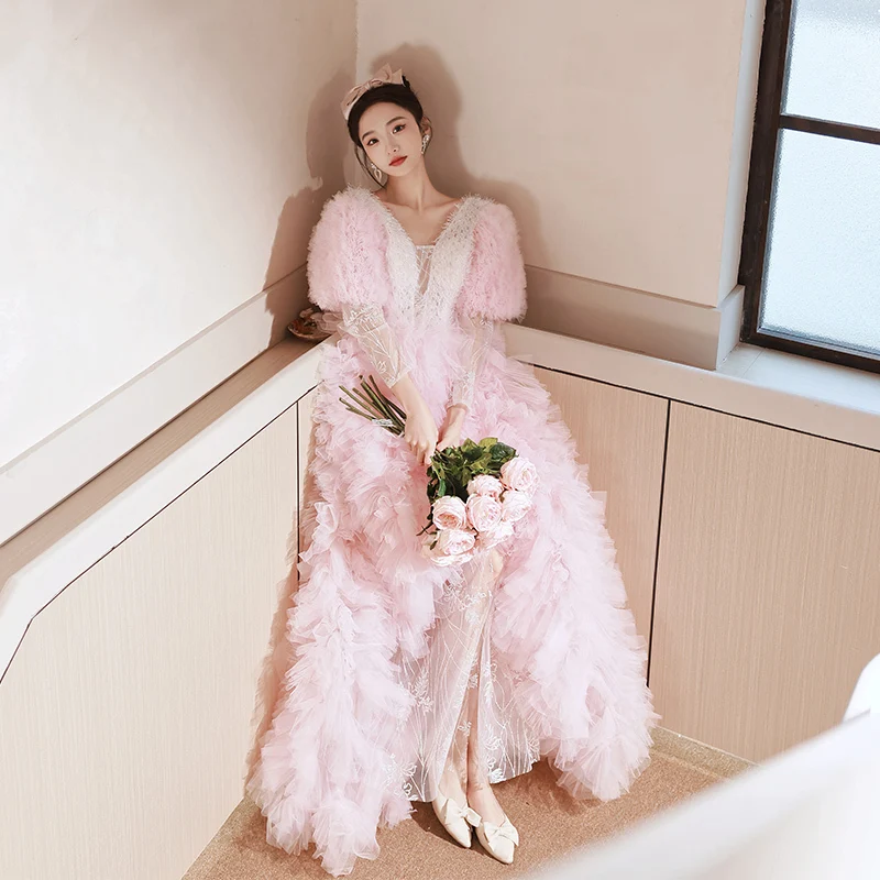 Evening Dress Pink V-Neck Pleat Floor Length Full Sleeves Lace Up Embroidery A-Line New Plus size Woman Formal Party Gowns XC111
Evening Dress Pink V-Neck Pleat Floor Length Full Sleeves Lace Up Embroidery A-Line New Plus size Woman Formal Party Gowns XC111