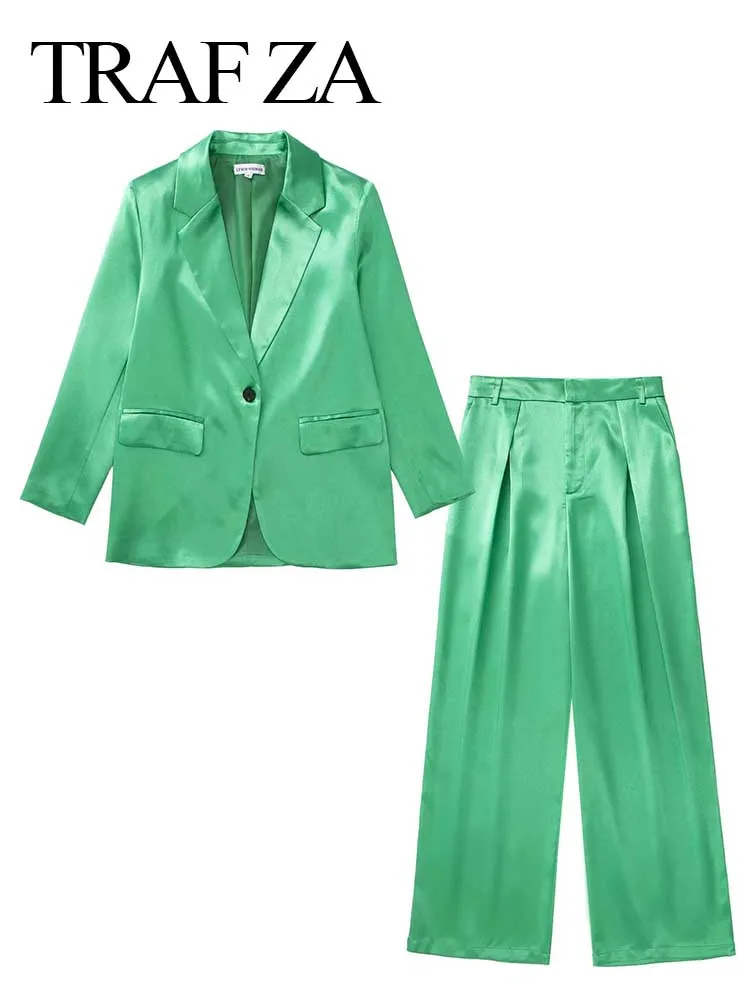 TRAF ZA Fashion New Blazer Casual 2 Piece Suit Satin Bright Green Temperament Elegant Women's Tops + Solid Commuter Trousers
TRAF ZA Fashion New Blazer Casual 2 Piece Suit Satin Bright Green Temperament Elegant Women's Tops + Solid Commuter Trousers