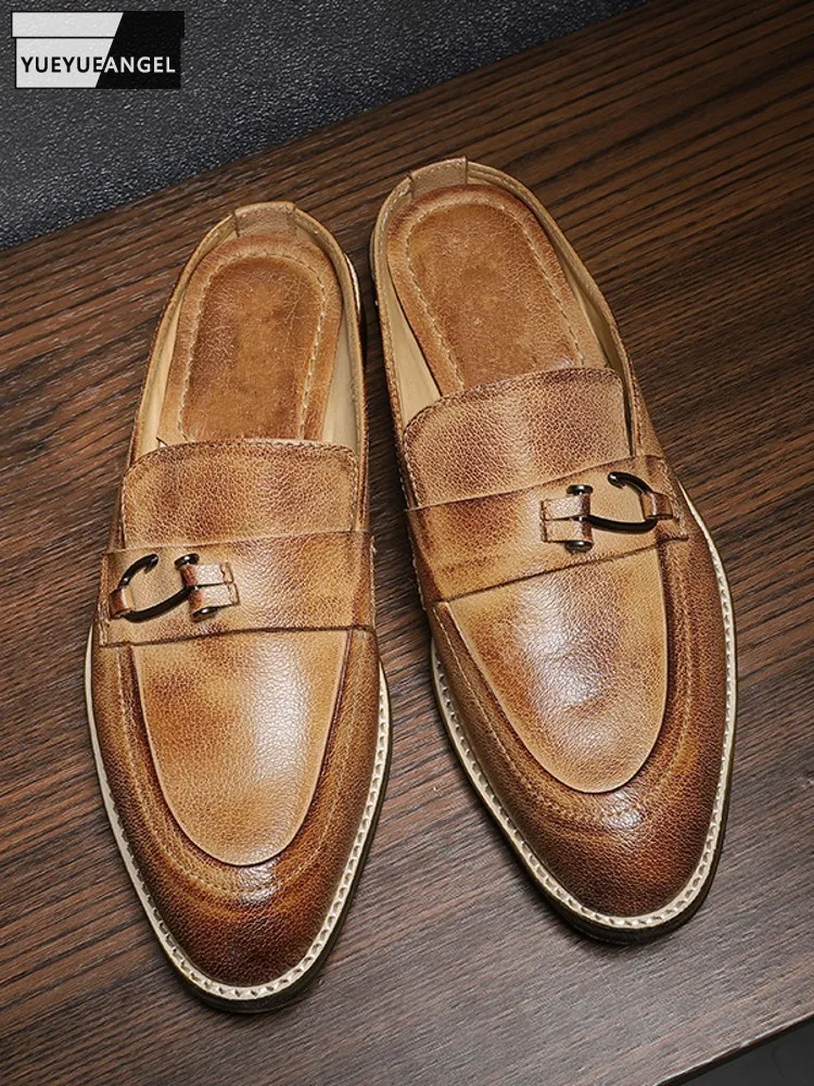Handmade Men Summer Cowhide Genuine Leather Slippers British Vintage Pointed Toe Slides Outside Business Casual Slippers Shoes
Handmade Men Summer Cowhide Genuine Leather Slippers British Vintage Pointed Toe Slides Outside Business Casual Slippers Shoes
