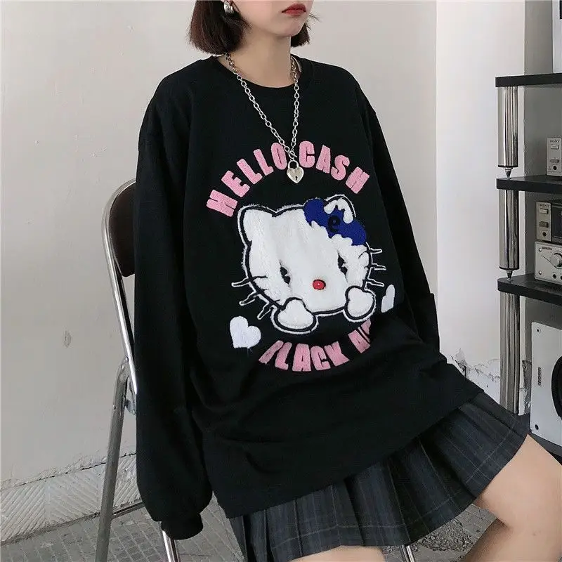 Милая женская футболка Hello Kitty с длинным рукавом, новые Свободные Студенческие топы с трехмерной вышивкой в стиле Харадзюку
Милая женская футболка Hello Kitty с длинным рукавом, новые Свободные Студенческие топы с трехмерной вышивкой в стиле Харадзюку