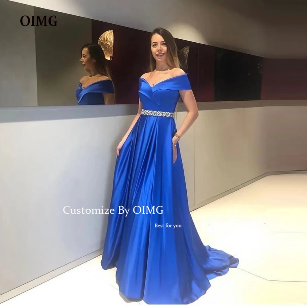 OIMG Vintage Blue Satin Long Evening Dresses Off Shoulder Sleeves Crystal Belt Arabic Women Formal Party Prom Gowns Abendkleider
OIMG Vintage Blue Satin Long Evening Dresses Off Shoulder Sleeves Crystal Belt Arabic Women Formal Party Prom Gowns Abendkleider