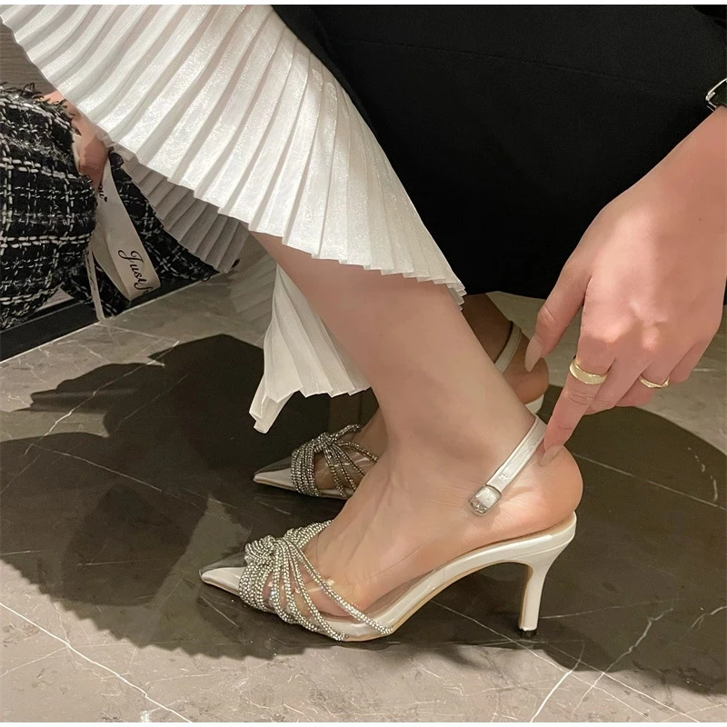 

Eilyken Thin High heels Women Pumps Sandals Fashion Gladiator Transparent PVC Rhinestone Slingbacks Party Prom Shoes