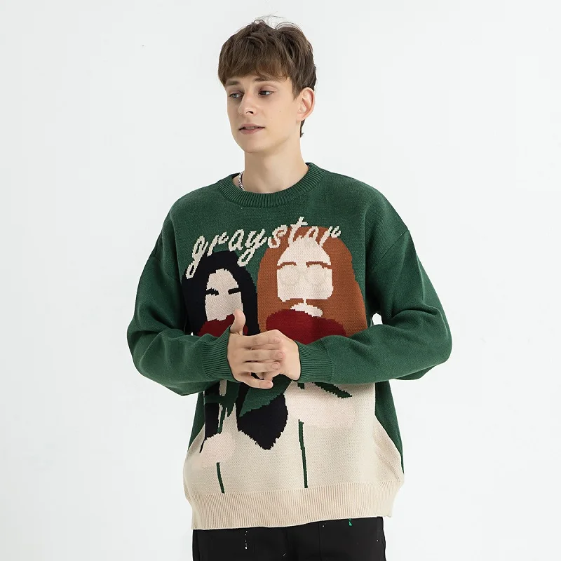 Men's Cartoon Jacquard Sweater New Winter Fashion Loose Vintage Knit Sweater Streetwear High Quality Couples Pullovers for Men
Men's Cartoon Jacquard Sweater New Winter Fashion Loose Vintage Knit Sweater Streetwear High Quality Couples Pullovers for Men