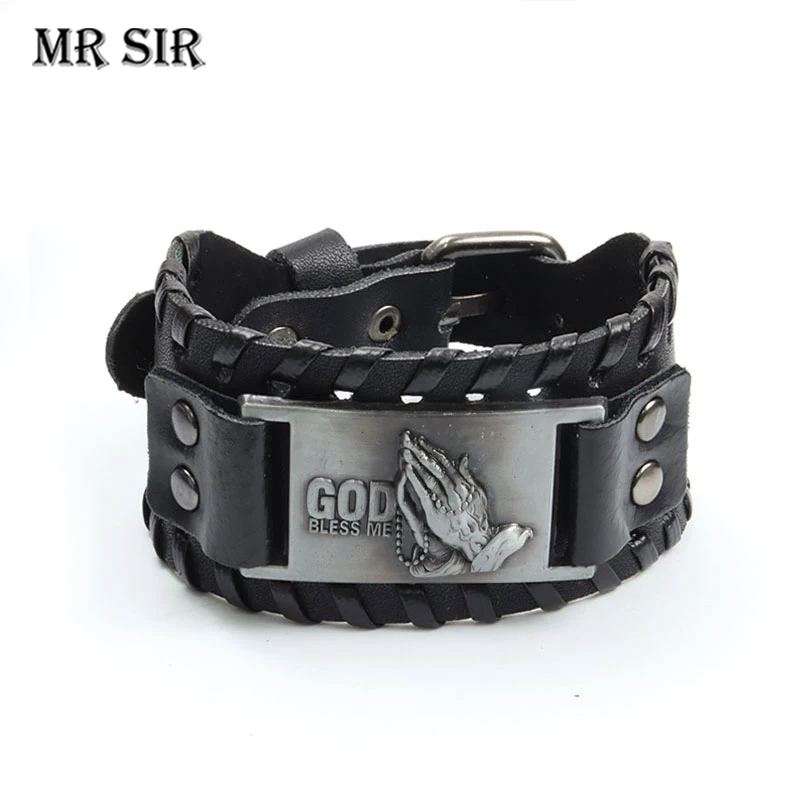 Leather Bracelet God Bless Me Vintage Trendy Wristband Punk Rope Wrap Bangle for Men Women Casual Party Accessories Jewelry Gift
Leather Bracelet God Bless Me Vintage Trendy Wristband Punk Rope Wrap Bangle for Men Women Casual Party Accessories Jewelry Gift