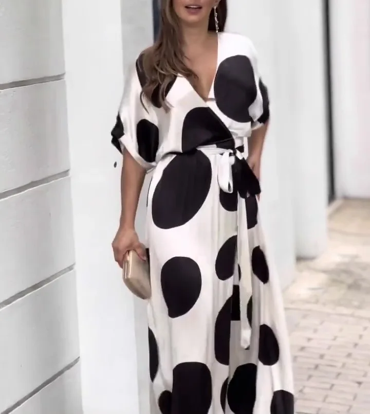 Women Elegant High Waist Lace-up Long Maxi Dress Fashion Short Sleeve Print Dresses
Women Elegant High Waist Lace-up Long Maxi Dress Fashion Short Sleeve Print Dresses