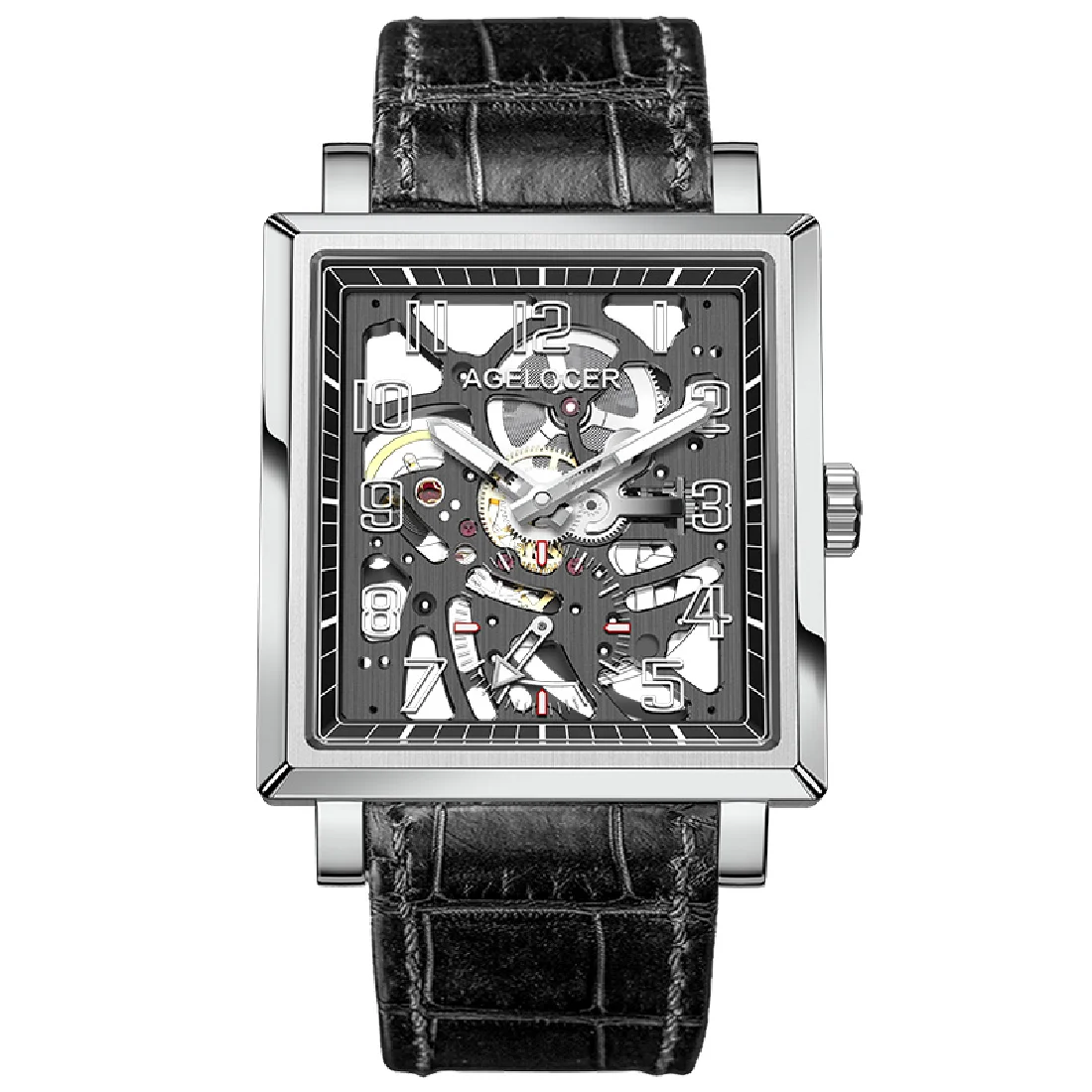 AGELOCER Sapphire Hollow Engraving Skeleton Mechanical Watch Men Luxury Brand Original Design Black Leather Square Heren Horloge
AGELOCER Sapphire Hollow Engraving Skeleton Mechanical Watch Men Luxury Brand Original Design Black Leather Square Heren Horloge