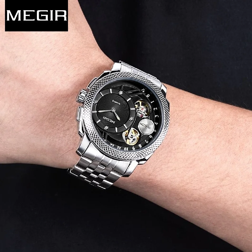 

Мужские Роскошные деловые Спортивные кварцевые наручные часы MEGIR, армейские военные стальные механические стильные мужские новые часы Erkek ...