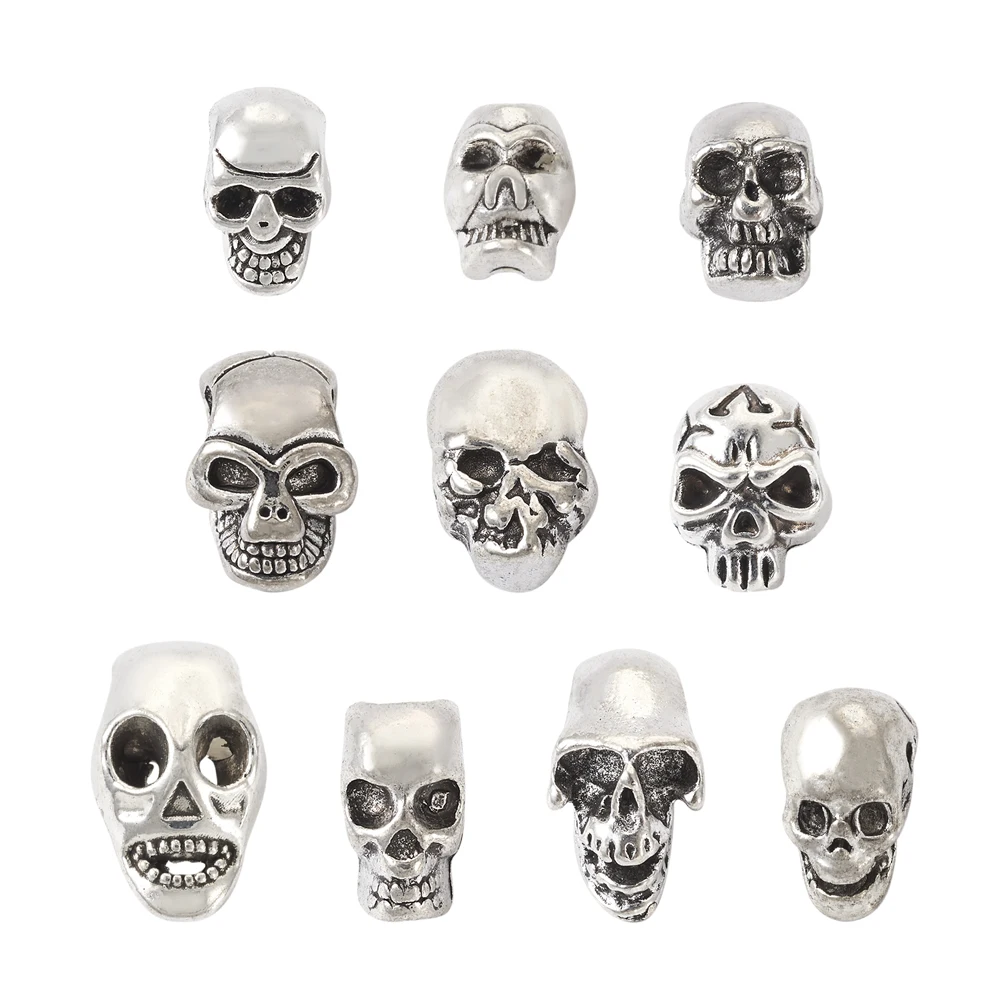 

50Pcs Alloy Beads Tibetan Style Skull Loose Spacer Beads For Halloween Theme Necklace Braclet Charms Jewelry Making Accessories