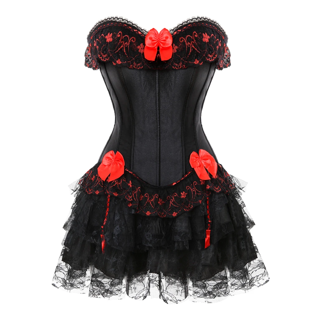 

Gothic Lace Up Corset With Garters Dress for Party 2 Piece Sets Womens Outfit Victorian Lingerie Dress for Date Night Club