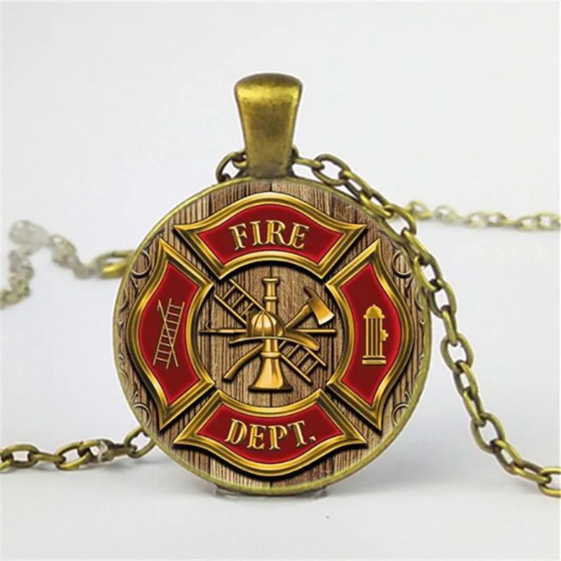 

Firefighter Photo Glass Dome Cabochon Pendant Chain Necklace Fashion Fire Dept Jewelry Accessories for Firefighter Family Gift