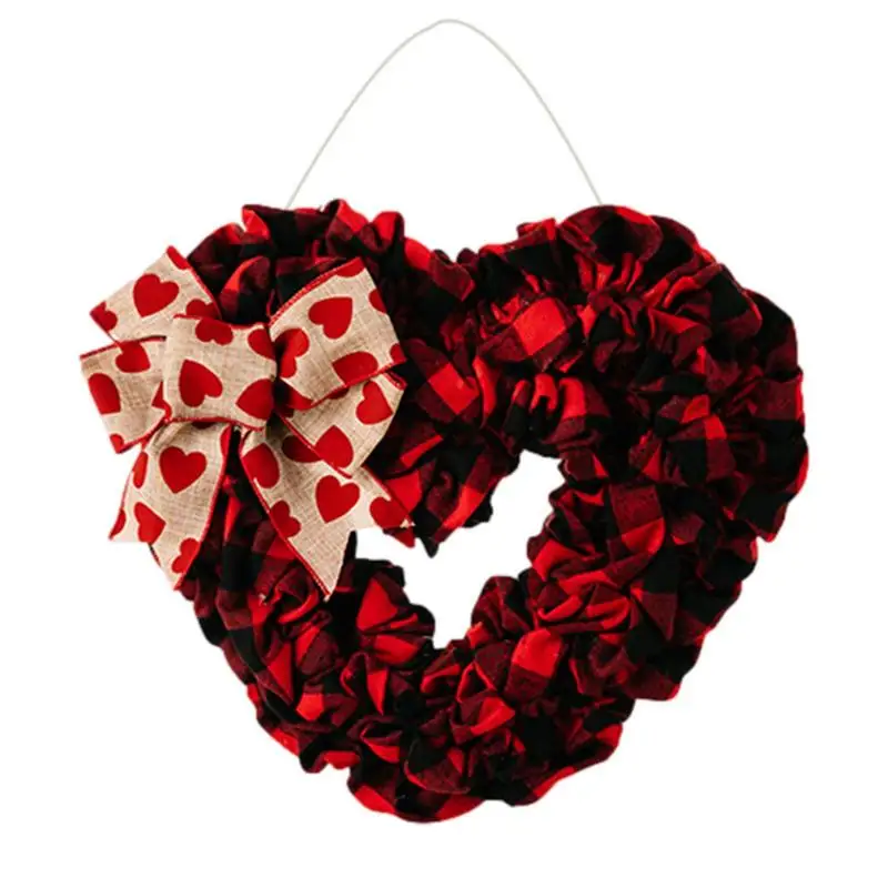 

Венок на День святого Валентина для входной двери, искусственная романтическая гирлянда, венки в форме сердца, украшения на День святого Валентина с тканевым бантом и венком