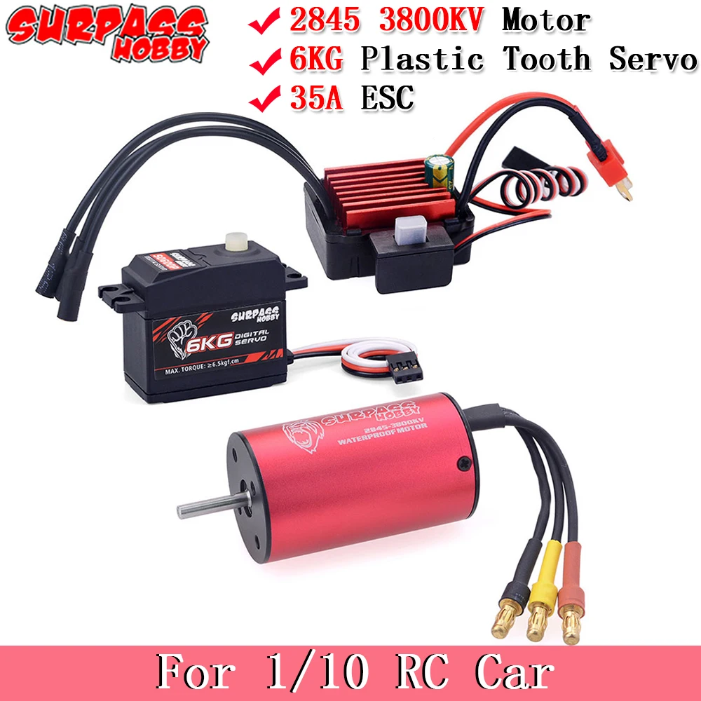 Surpass Hobby водонепроницаемый комбинированный 2845 3800KV бесщеточный двигатель W/ 35A ESC + S0600P 6KG пластиковый цифровой сервопривод для 1/10 RC Car Truck 
Surpass Hobby водонепроницаемый комбинированный 2845 3800KV бесщеточный двигатель W/ 35A ESC + S0600P 6KG пластиковый цифровой сервопривод для 1/10 RC Car Truck