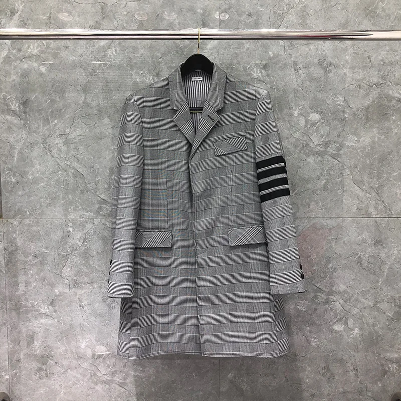 TB THOM Men's Jackets Fashion Brand Autumn Winter Long Overcoat Black White Wool Turn Down Collar 4-Bar Design Plaid Blazer
TB THOM Men's Jackets Fashion Brand Autumn Winter Long Overcoat Black White Wool Turn Down Collar 4-Bar Design Plaid Blazer