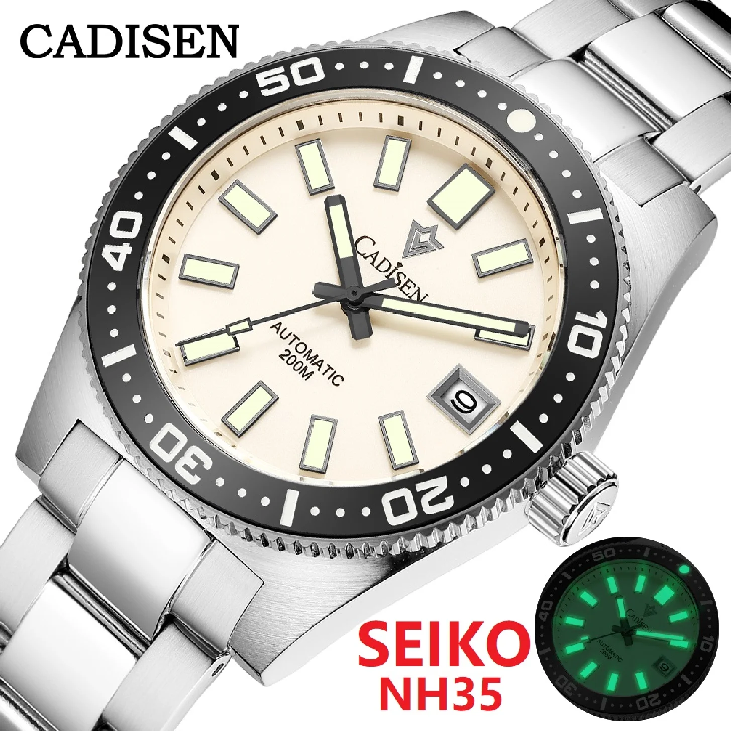 

CADISEN Men Luxury Watch 38mm Luminous Dial 20Bar Diving Fashion Couples Sport Watch Unisex NH35 Automatic Mechanical Wristwatch