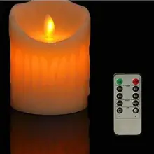 Dia7.5CM Remote controlled w/timer Pillar LED Dripped Wax Paraffin Candle Light Dancing Flame Melted edge Wedding Bar Home-Amber