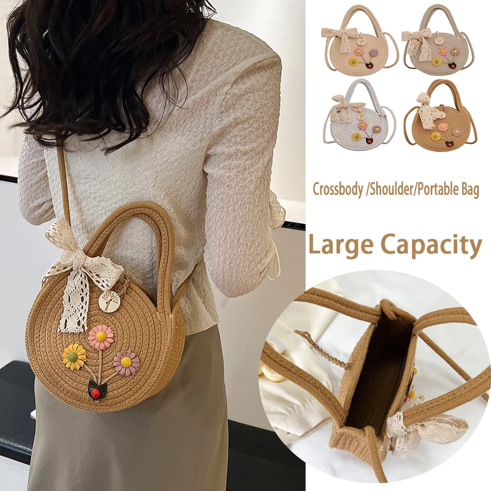 Woven Messenger Bags Summer Handmade Women Shoulder Circular Bag Flower Round Fashion Cute Holiday Bow Casual Beach Bags 2023
Woven Messenger Bags Summer Handmade Women Shoulder Circular Bag Flower Round Fashion Cute Holiday Bow Casual Beach Bags 2023