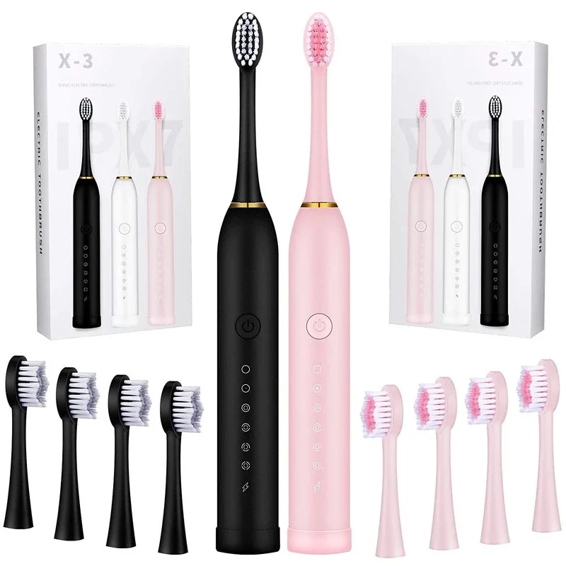 

6 Modes Sonic Electric Toothbrushes for Adults Kids Smart Timer Rechargeable Whitening Toothbrush IPX7 Waterproof 4 Brush Head