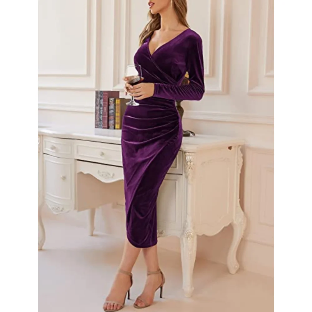 Velvet Sexy V Neck Middle Length Dress Fall Outfits Women Korean Fashion Irregular Cross Party Evening Dresses Vestidos
Velvet Sexy V Neck Middle Length Dress Fall Outfits Women Korean Fashion Irregular Cross Party Evening Dresses Vestidos