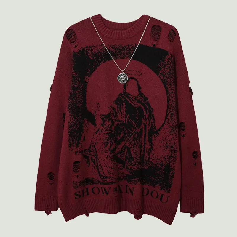 Streetwear Destroyed Hole Knitted Sweaters Mens Hip Hop Harajuku Priest Salvation Printed With Chain Oversized Pullovers Unisex
Streetwear Destroyed Hole Knitted Sweaters Mens Hip Hop Harajuku Priest Salvation Printed With Chain Oversized Pullovers Unisex