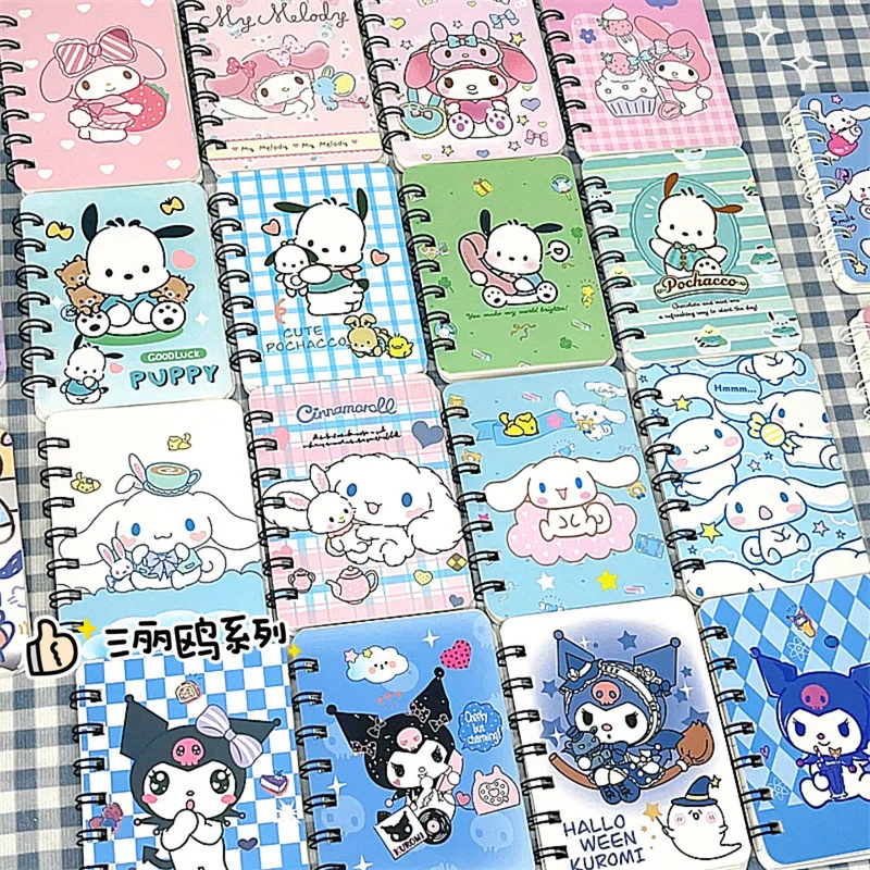 

Блокнот Sanrio Kuromi Melody Cinnamoroll A7 в виде спирали, милая портативная карманная тетрадь, студенческие принадлежности, Канцтовары, оптовая продажа, 10 шт.