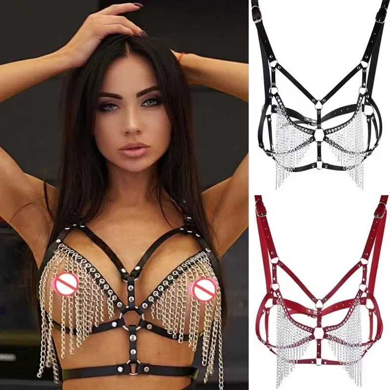 Cosplay New Leather Chain Harness Body Chain Bra Goth Punk Sexy Chain Top Women Body Jewelry Summer Festival Fashion Rave Outfit
Cosplay New Leather Chain Harness Body Chain Bra Goth Punk Sexy Chain Top Women Body Jewelry Summer Festival Fashion Rave Outfit