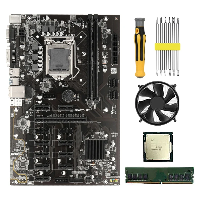 Материнская плата для майнинга B250 BTC с процессором G3900 + ОЗУ DDR4 8 ГБ + вентилятор + отвертка 12 pcie, графический слот LGA1151 DDR4 DIMM SATA3.0
Материнская плата для майнинга B250 BTC с процессором G3900 + ОЗУ DDR4 8 ГБ + вентилятор + отвертка 12 pcie, графический слот LGA1151 DDR4 DIMM SATA3.0