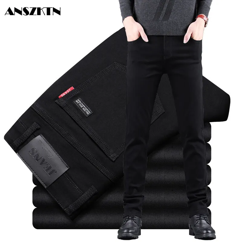 

ANSZKTN Classic Advanced Stretch Black Jeans New Style Business Fashion Denim Slim Fit Jean Trousers Male Brand Pants