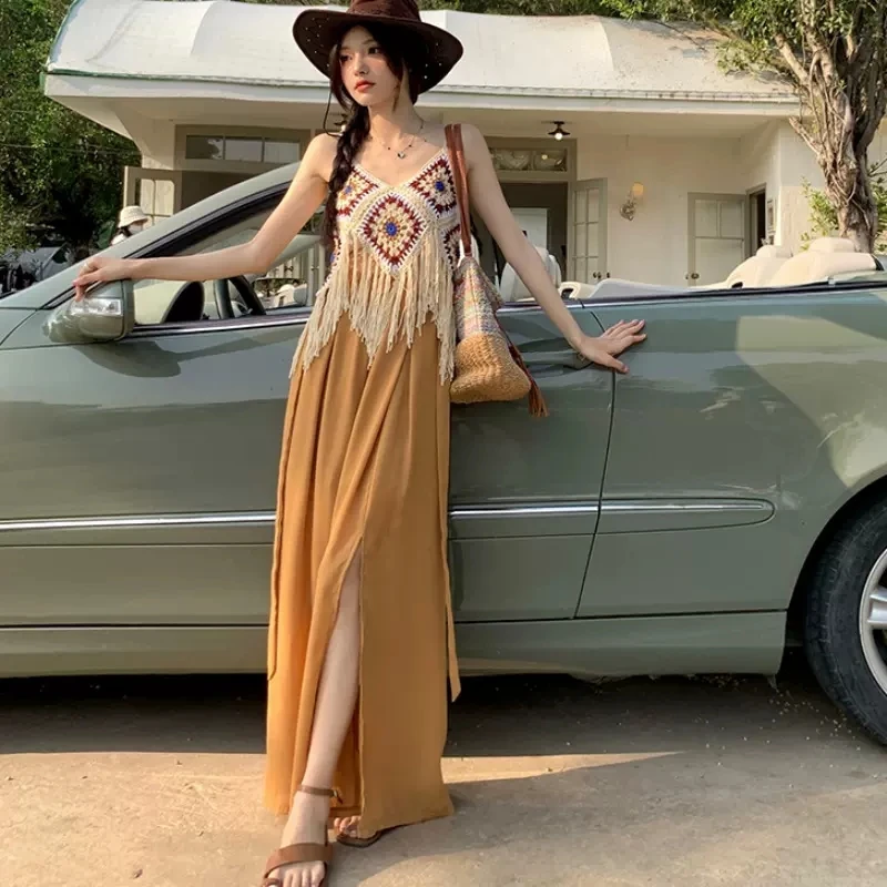 Holiday Ethnic Tassel Strap Top Boho Beach Pants Two Piece Sets For Women Clothing Bohemian Wide Leg Pants Travel Trousers AC634
Holiday Ethnic Tassel Strap Top Boho Beach Pants Two Piece Sets For Women Clothing Bohemian Wide Leg Pants Travel Trousers AC634