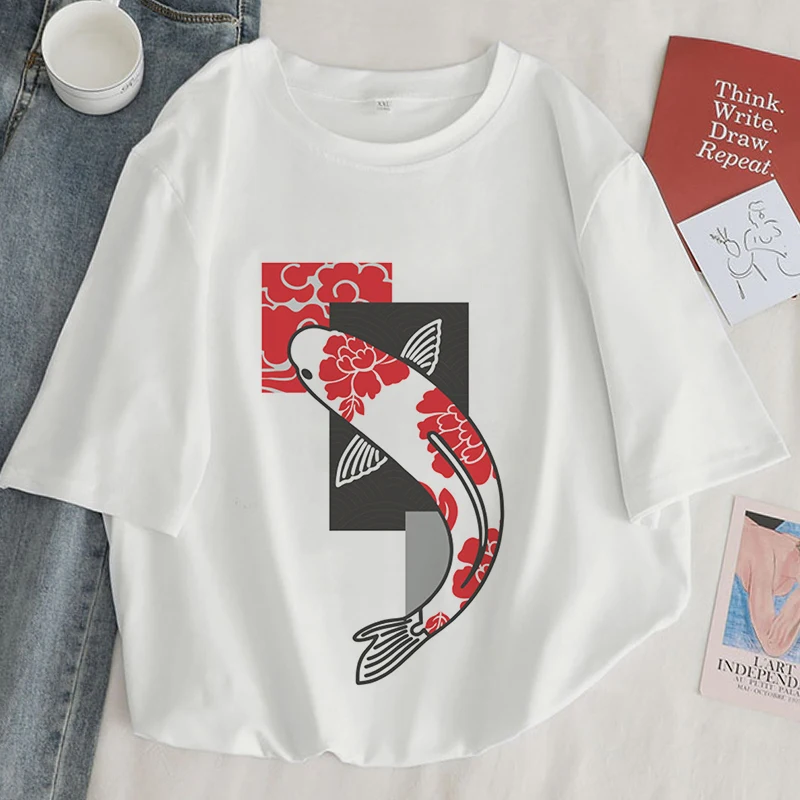 New Women T-shirt Japan Koi Fish Graphic Print Top Female T Shirt Summer Fashion White Harajuku Comfortable O-Neck Lady Clothes
New Women T-shirt Japan Koi Fish Graphic Print Top Female T Shirt Summer Fashion White Harajuku Comfortable O-Neck Lady Clothes